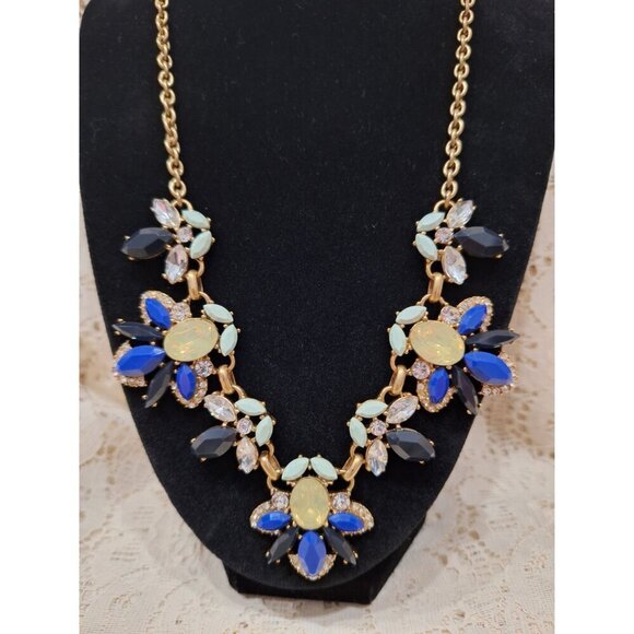 J. Crew Gold-Tone Floral Statement Necklace With Blue, Yellow & Clear Accents - Picture 2 of 6